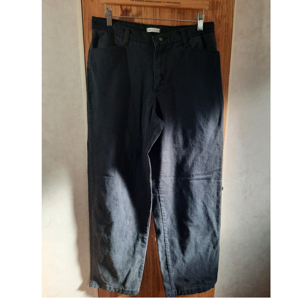 Vintage Lee At The Waist Black Slacks Sz 12 High Rise Straight Leg Y2K Trousers